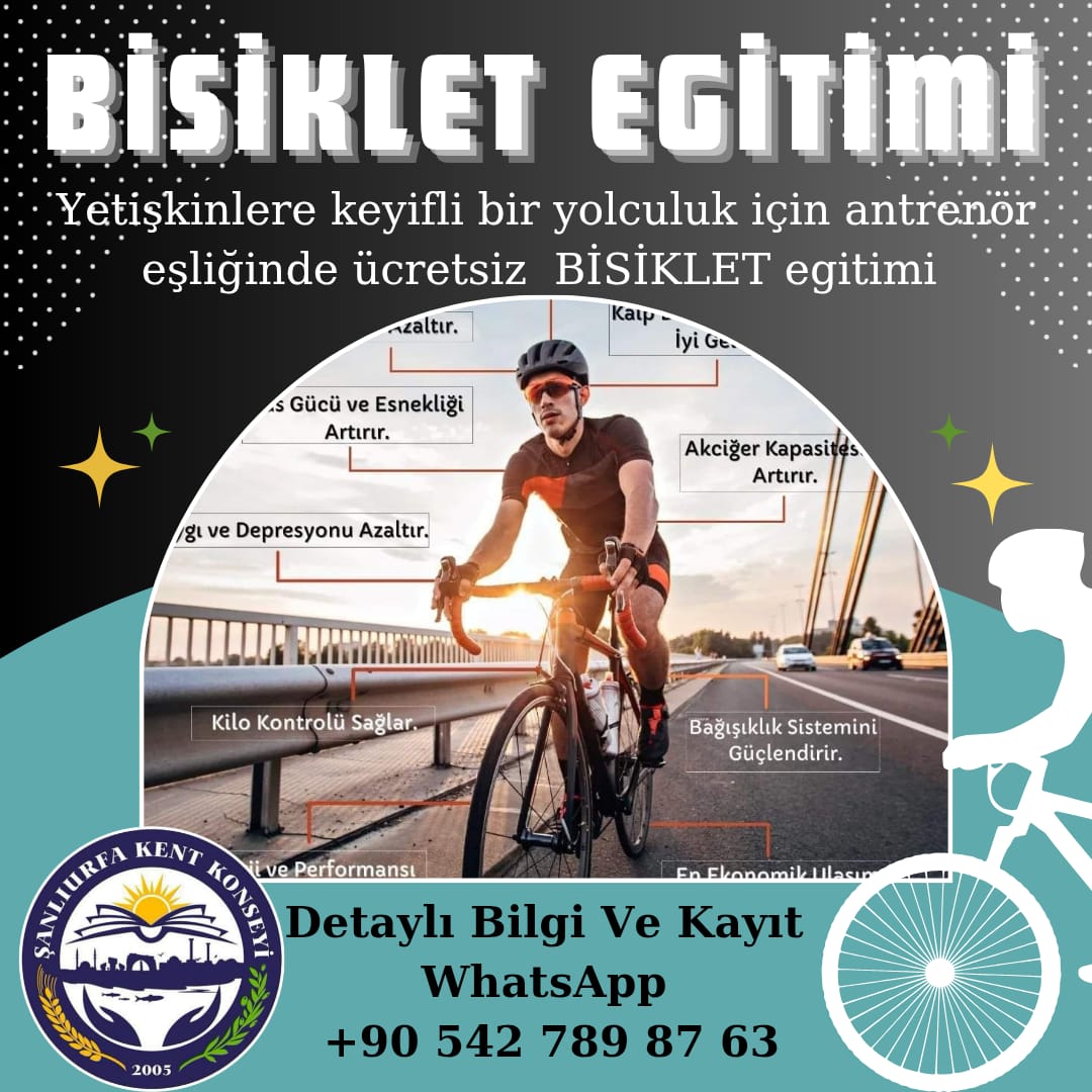 Şanlıurfa Kent Konseyi bünyesinde, antrenör eşliğinde ücretsiz bisiklet sürüş eğitimi verilecektir.